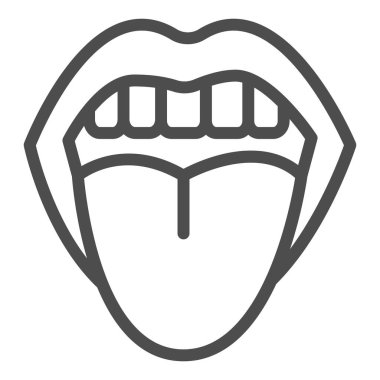 Dil çizgisi simgesi, cinsellik kavramı, beyaz arka planda ağız ve dil işareti, mobil konsept ve web tasarımı için dil ikonunu ana hatlarıyla göster. Vektör grafikleri.