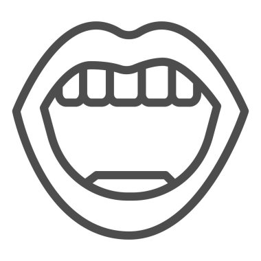 Ağız çizgisi simgesi, insan vücudu konsepti, beyaz arka planda açık dudaklar, mobil konsept ve web tasarımı için seksi dudak simgesi. Vektör grafikleri.