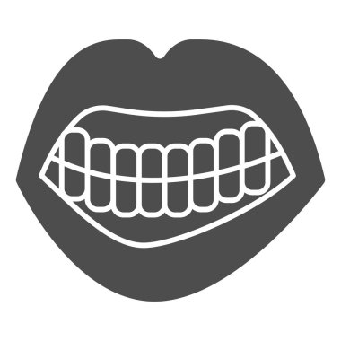 Kızgın ağız katı ikon, duygu kavramı, üzgün dudaklar ve diş işareti beyaz arka planda, yüz duygu simgesi hareketli konsept ve web tasarımı için. Vektör grafikleri.