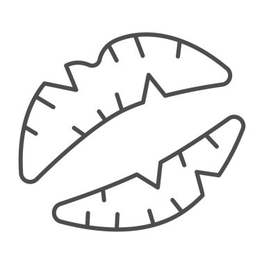 Dudakları ince çizgi ikonu, tutku konsepti, beyaz arka planda öpücük işareti, mobil konsept ve web tasarımı için lips simgesi. Vektör grafikleri.