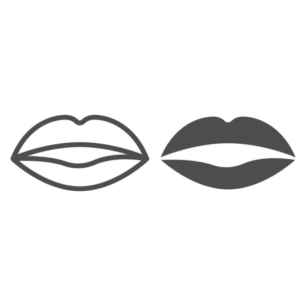 Χείλη γραμμή και στερεό εικονίδιο, έννοια πάθος, Kiss υπογράψει σε λευκό φόντο, Lips εικονίδιο σε στυλ περίγραμμα για την κινητή έννοια και web design. Διανυσματικά γραφικά. — Διανυσματικό Αρχείο