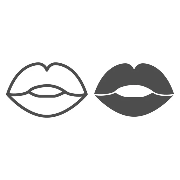 Línea de labios e icono sólido, concepto de pasión, signo de beso sobre fondo blanco, icono de labios en estilo de esquema para el concepto móvil y el diseño web. Gráficos vectoriales. — Vector de stock