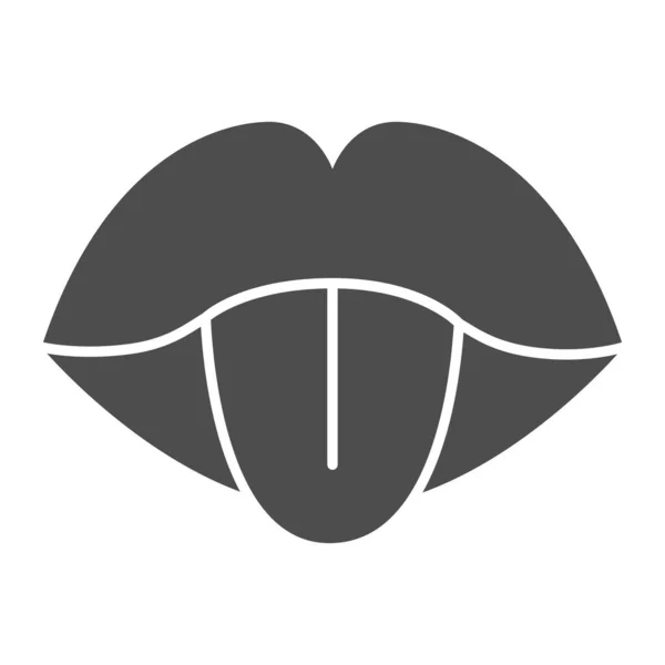 Bocca che sporge l'icona della lingua solida, il concetto di sessualità, la bocca e il segno della lingua su sfondo bianco, mostrano l'icona della lingua in stile glifo per il concetto mobile e il web design. Grafica vettoriale. — Vettoriale Stock