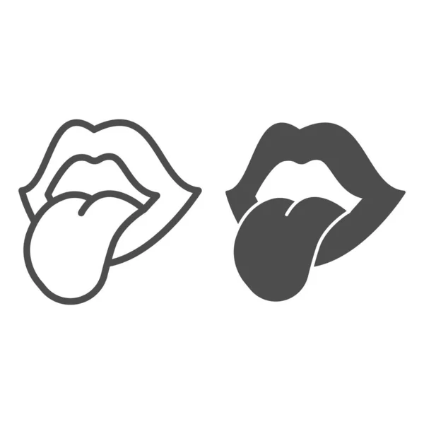 Mond steken uit tong lijn en solide pictogram, seksualiteit concept, mond en tong teken op witte achtergrond, toon tong pictogram in grote lijnen stijl voor mobiele concept en web design. vectorgrafieken. — Stockvector