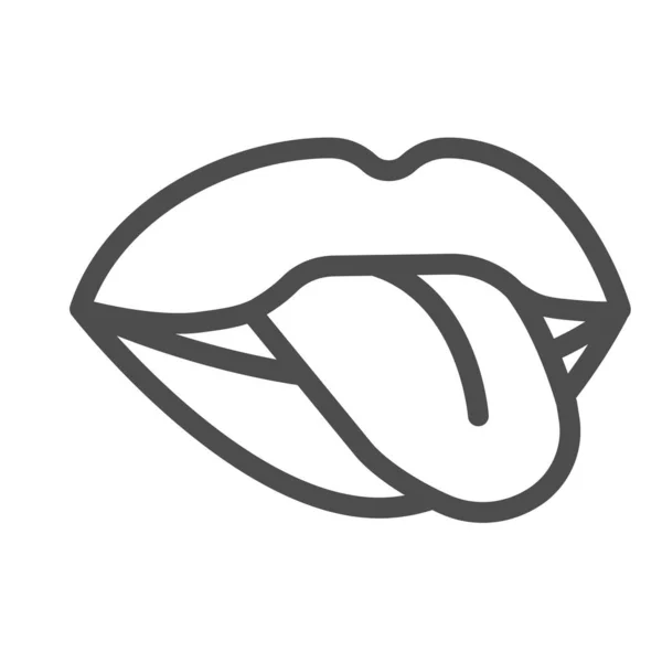 嘴伸出舌头线图标、性概念、嘴和舌在白色背景上的标志，展示舌头图标在移动概念和网页设计的轮廓风格。矢量图形. — 图库矢量图片