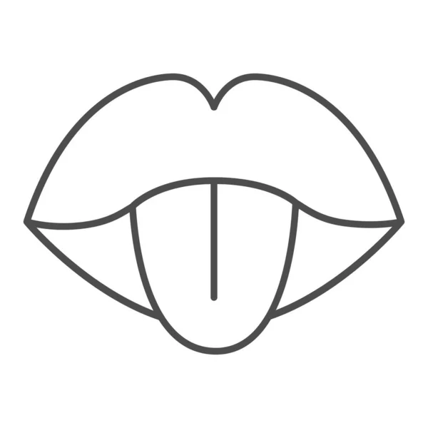 Boca que sobresale icono de línea delgada lengua, concepto de sexualidad, boca y lengua signo sobre fondo blanco, mostrar icono lengua en el estilo de esquema para el concepto móvil y el diseño web. Gráficos vectoriales. — Archivo Imágenes Vectoriales