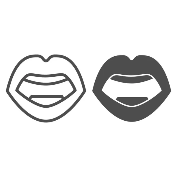 Open mond lijn en solide pictogram, menselijk lichaam concept, Open lippen teken op witte achtergrond, sexy lippen pictogram in outline stijl voor mobiele concept en web design. vectorgrafieken. — Stockvector