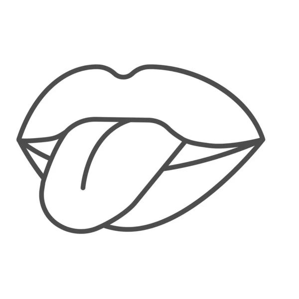 嘴巴伸出舌头细线图标，性感概念，嘴和舌在白色背景上的标志，显示舌头图标在轮廓风格的移动概念和网页设计。矢量图形. — 图库矢量图片