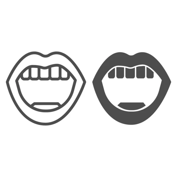 Línea de boca abierta e icono sólido, concepto de cuerpo humano, signo de labios abiertos sobre fondo blanco, icono de labios sexy en estilo de esquema para el concepto móvil y el diseño web. Gráficos vectoriales. — Vector de stock