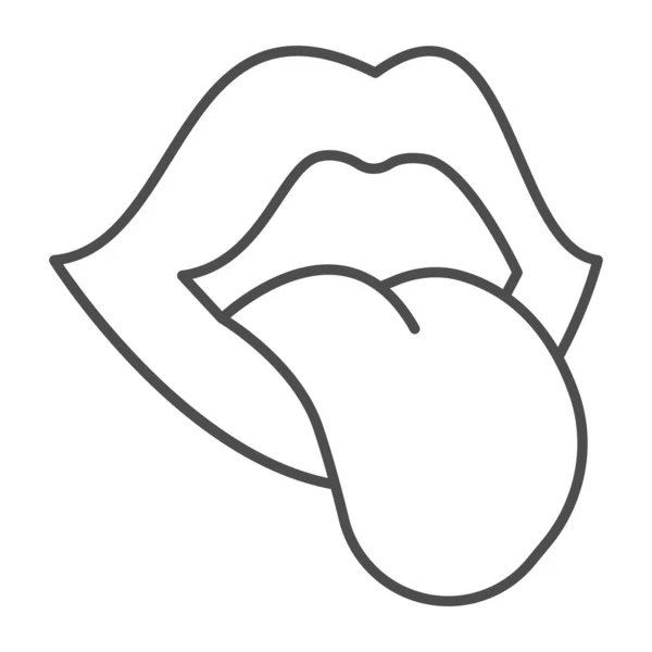Mund abstehende Zunge dünne Linie Symbol, Sexualitätskonzept, Mund und Zunge Zeichen auf weißem Hintergrund, zeigen Zunge Symbol in Umriss Stil für mobiles Konzept und Web-Design. Vektorgrafik. — Stockvektor