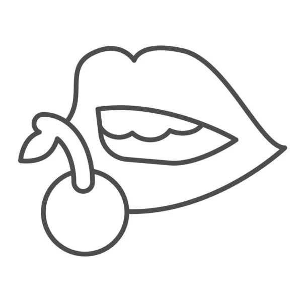 Lippen mit kirschfarbenem Icon, Sexualitätskonzept, Lippen mit Kirschzeichen auf weißem Hintergrund, Lippen mit Kirschsymbol im Outline-Stil für mobiles Konzept und Webdesign. Vektorgrafik. — Stockvektor