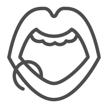 Dudak piercing çizgisi simgesi, duygusallık konsepti, beyaz arka planda piercing işareti, cep telefonu konsepti ve web tasarımı için dış hatlarda dudak simgesini delmek. Vektör grafikleri.