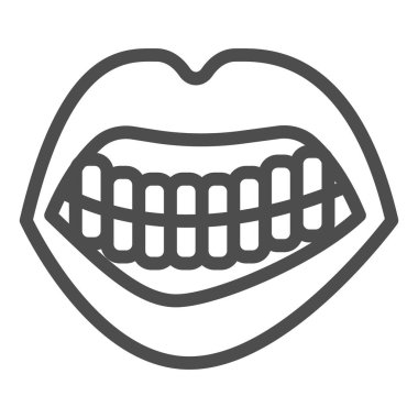 Kızgın ağız çizgisi ikonu, duygu konsepti, beyaz arka planda üzgün dudaklar ve diş işareti, mobil konsept ve web tasarımı için yüz duygu ikonu. Vektör grafikleri.