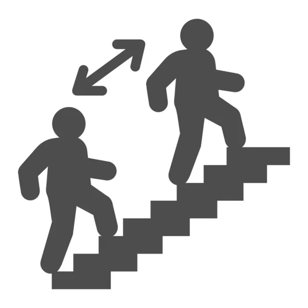 Distance between two people on staircase solid icon, social distancing concept, prevention in public place sign on white background, Man keep distance on stairs icon in glyph style. Vector. — Stock Vector