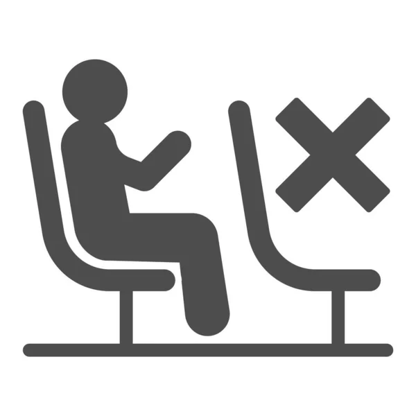Person, die auf dem Stuhl sitzt, während die soziale Distanzierung solides Symbol bleibt, covid-19 Konzept, Leerraum mit Sitzschild auf weißem Hintergrund, Physisches Distanzierungs-Symbol in Glyphe. Vektorgrafik. — Stockvektor