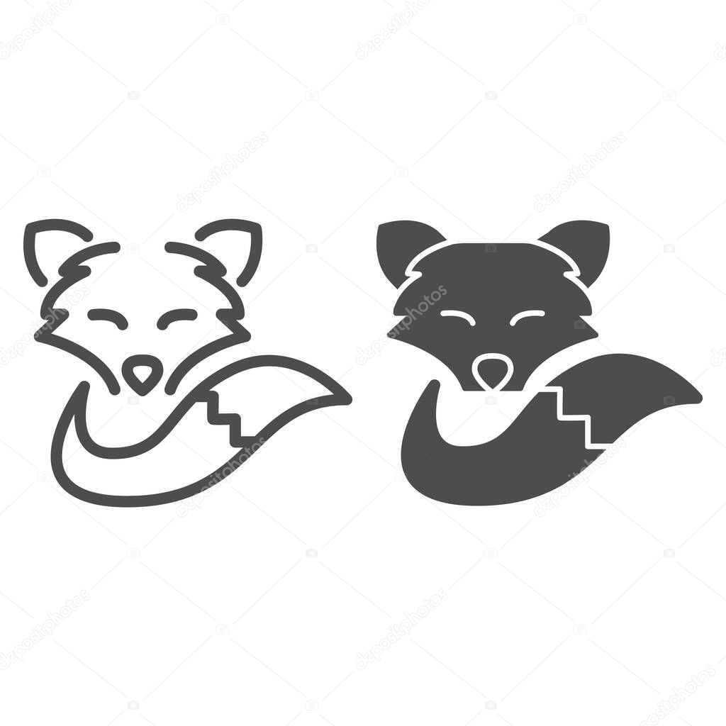 Fox head and tail line and solid icon, social distancing concept, wild forest animal sign on white background, fox logo icon in outline style for mobile concept and web design. Vector graphics.