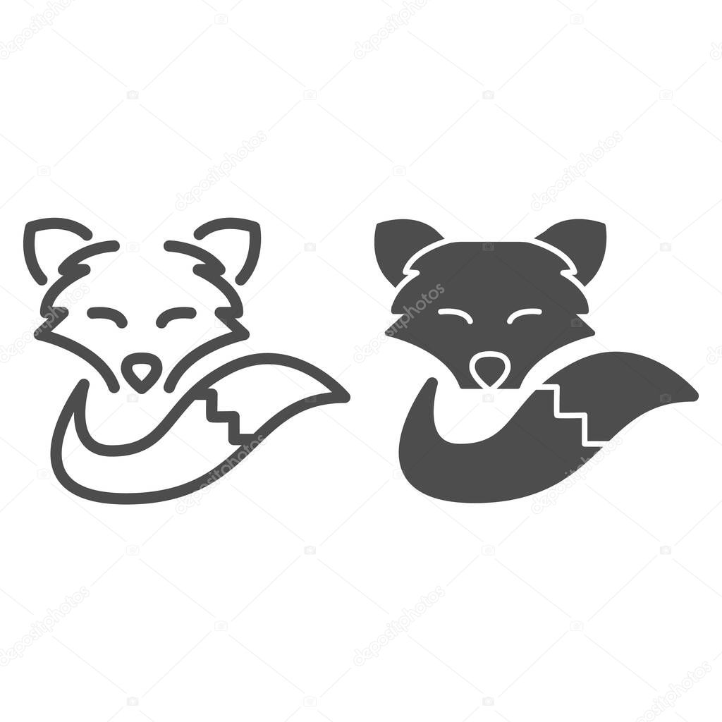 Fox head and tail line and solid icon, social distancing concept, wild forest animal sign on white background, fox logo icon in outline style for mobile concept and web design. Vector graphics