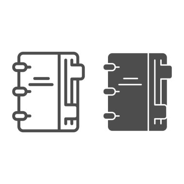 Notlar satır ve sağlam simge, eğitim kavramı, notlar içeren not defteri beyaz arkaplan, not defterleri ve kağıt sayfa simgesi ana hatlarıyla. Vektör grafikleri.