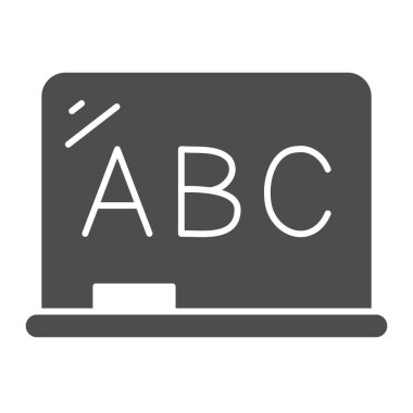 Okul yönetim kurulu ve alfabe harfleri katı simge, eğitim kavramı, beyaz arka planda karatahta işareti, mobil konsept ve web tasarımı için okul yönetim kurulu simgesi. Vektör grafikleri.