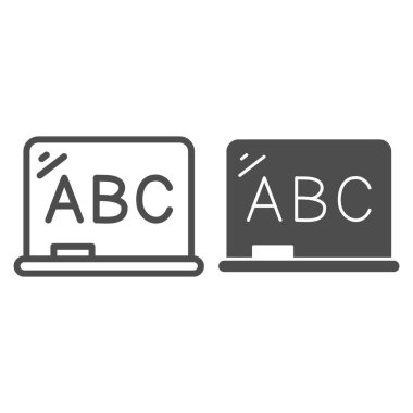 Okul yönetim kurulu ve alfabe harfleri sıralaması ve katı ikon, eğitim kavramı, beyaz arka planda karatahta işareti, mobil konsept ve web tasarımı için okul yönetim kurulu simgesi. Vektör grafikleri.