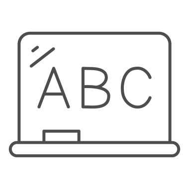 Okul yönetim kurulu ve alfabe harfleri ince çizgi simgesi, eğitim kavramı, beyaz arka planda karatahta işareti, mobil konsept ve web tasarımı için okul yönetim kurulu simgesi. Vektör grafikleri.
