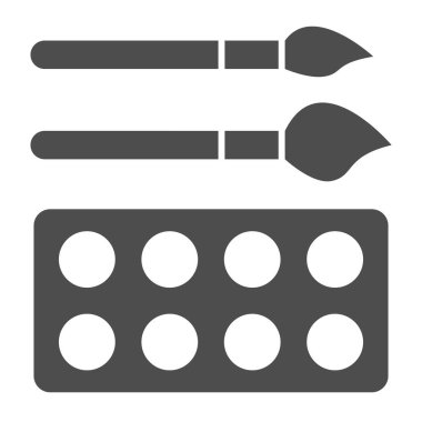 Beyaz arka planda suluboya resmi, katı ikon, yaratılış konsepti, boya fırçası ve boya tabelaları, suluboya ikonu, kabartma tarzında fırçalar ve boyar. Vektör grafikleri.