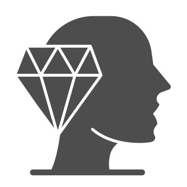 Yakut ve baş katı ikon, eğitim konsepti, beyaz arka planda kristal berrak loresan, yakut ve mobil konsept ve web tasarımı için baş ikonu. Vektör grafikleri.