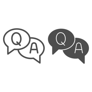 Q harfli Konuşma Baloncukları ve bir satır ve sağlam ikon, iletişim konsepti, beyaz arkaplanda sohbet mesajları işareti, mobil konsept ve web tasarımı için ana hatlar şeklinde sohbet simgesi. Vektör grafikleri.