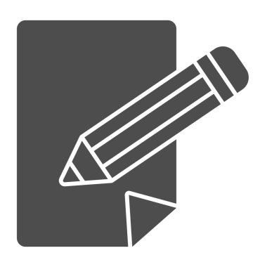 Kağıt ve kalem somut ikon, eğitim kavramı, beyaz arkaplan, kalem ve kağıt üzerinde kalem ve kağıt işareti mobil konsept ve web tasarımı için glyph tarzı simge. Vektör grafikleri.