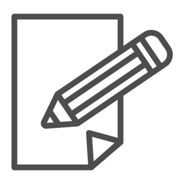Kağıt ve kalem çizgisi simgesi, eğitim konsepti, beyaz arkaplan, kalem ve kağıt üzerinde işaret, mobil konsept ve web tasarımı için taslak biçimli kalem ve kağıt ikonu. Vektör grafikleri.