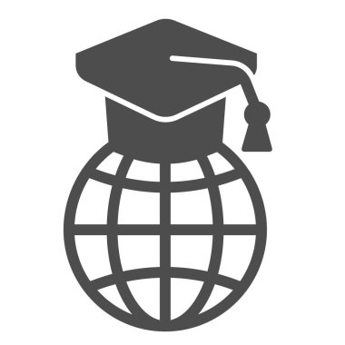 Dünya çapında sağlam bir ikon, eğitim kavramı mezuniyet şapkası, beyaz arka planda mezuniyet şapkası tabelası, mezuniyet şapkası simgesi sembolü. Vektör grafikleri.