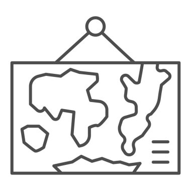 Dünya siyaset haritası ince çizgi ikonu, eğitim kavramı, dünya haritası beyaz arka plan siyasi işareti, dünya haritası sitili. Vektör grafikleri.