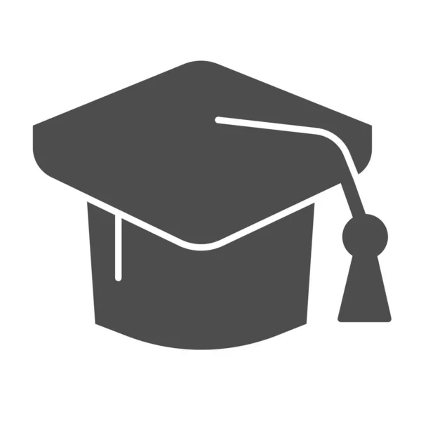Absolvent klobouk pevná ikona, vzdělávací koncept, klobouk pro univerzitní znak na bílém pozadí, postgraduální student klobouk ikona v glyf stylu. Vektorová grafika. — Stockový vektor