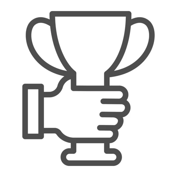 Icono de línea de copa de trofeo de mano, concepto deportivo, signo de copa dorada sobre fondo blanco, icono de copa en estilo de esquema para concepto móvil y diseño web. Gráficos vectoriales. — Archivo Imágenes Vectoriales