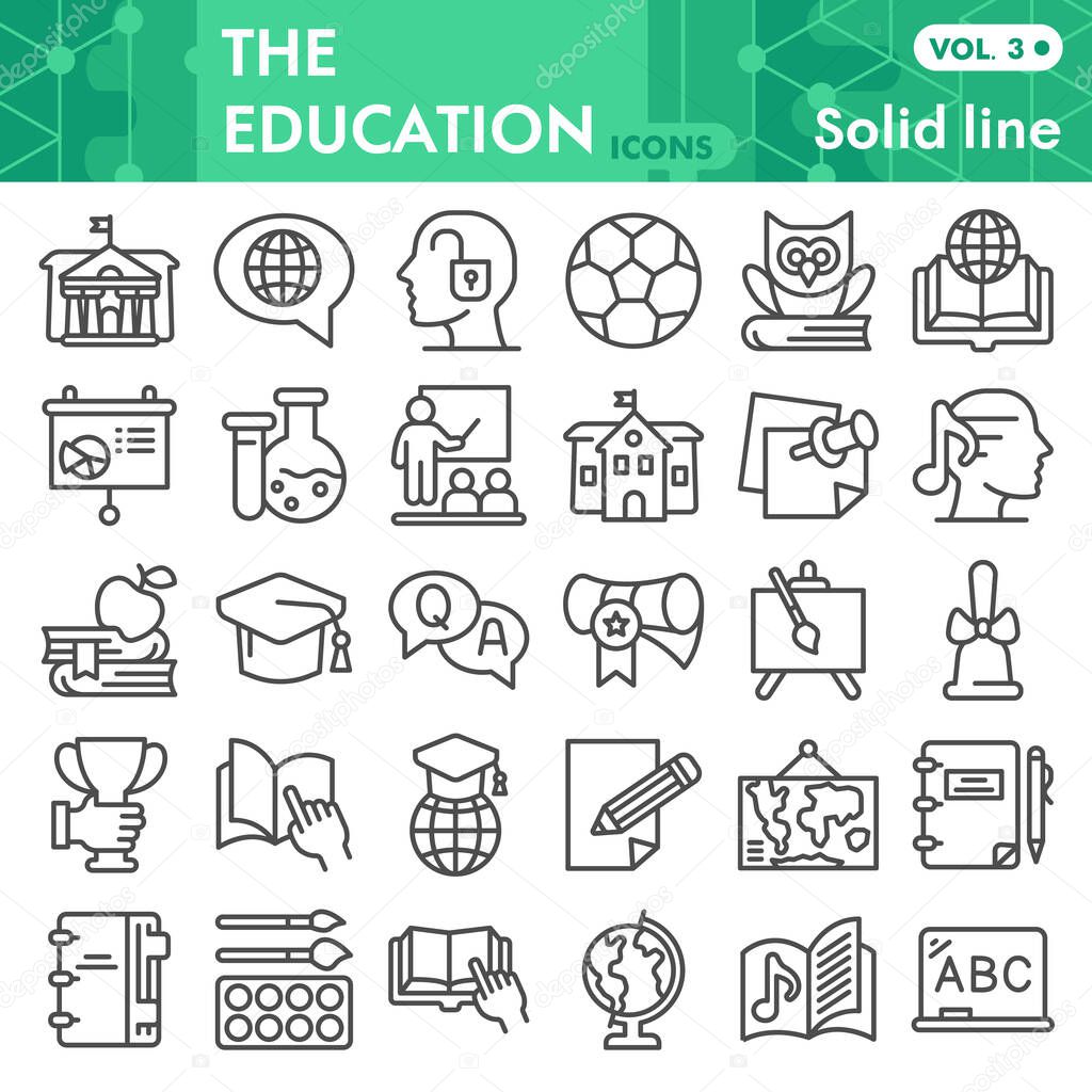 Education line icon set, high level of education symbols collection or sketches. the acquisition of knowledge linear style signs for web and app. Vector graphics isolated on white background