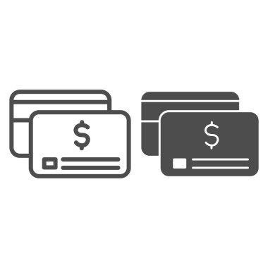 Kredi kartı hattı ve sağlam ikon, alışveriş konsepti, beyaz arka planda elektronik para işareti, mobil konsept ve web tasarımı için kredi kartı ikonu. Vektör grafikleri.