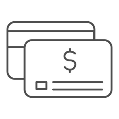 Kredi kartı, ince çizgi ikonu, alışveriş konsepti, beyaz arka planda elektronik para işareti, mobil konsept ve web tasarımı için kredi kartı ikonu. Vektör grafikleri.