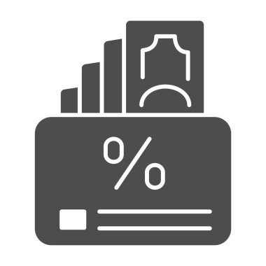 Nakit faiz, kart ve para sağlam ikon, alışveriş konsepti, beyaz arka planda nakit servis tabelası, nakit servis simgesi kabartma şeklinde. Vektör grafikleri.