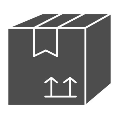 Dağıtım Kutusu katı simgesi, alışveriş konsepti, beyaz arka planda giysi tabelası olan kutu, mobil konsept ve web tasarımı için glifli servis kutusu simgesi. Vektör grafikleri.