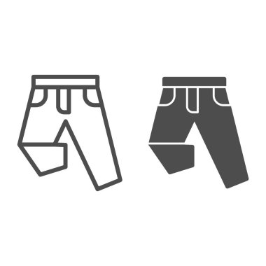 Kot pantolon ve katı ikon, alışveriş konsepti, beyaz arka planda erkek giyim tabelası, mobil konsept ve web tasarımı için pantolon ikonu. Vektör grafikleri.