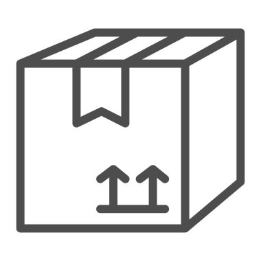 Servis kutusu simgesi, alışveriş konsepti, beyaz arka planda giysi tabelası olan kutu, mobil konsept ve web tasarımı için ana hatlı servis kutusu simgesi. Vektör grafikleri.