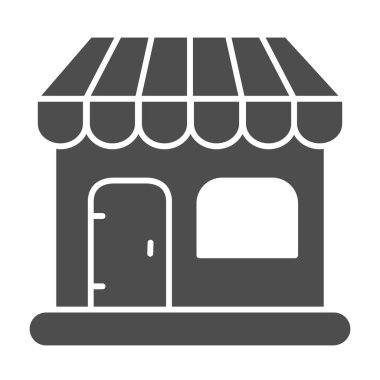 Dükkan katı ikonu, alışveriş konsepti, beyaz arka planda mağaza tabelası, mobil konsept ve web tasarımı için ticari imaj simgesi. Vektör grafikleri.