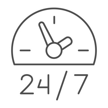 Müşteri hizmetleri, saatler süren ince çizgi simgesi, alıcı konseptine yardım, beyaz arkaplandaki müşteri hizmetleri tabelası, ana hatlarıyla müşteri hizmetleri simgesi. Vektör grafikleri.