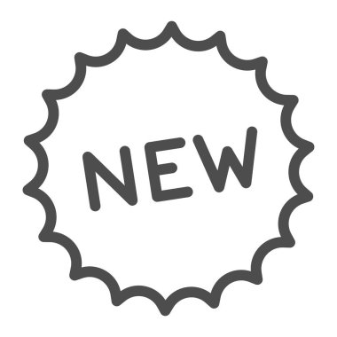 Yeni satır simgesi, alışveriş konsepti, beyaz arka planda yeni tabelası olan etiket, mobil konsept ve web tasarımı için yeni taslak biçiminde yeni simge. Vektör grafikleri.