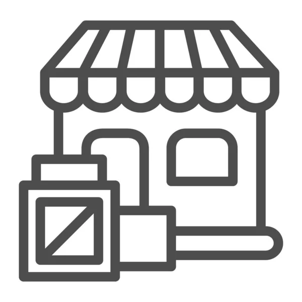 Caixa com mercadorias no ícone de linha de loja, conceito de compras, loja com sinal de mercadorias no fundo branco, ícone de construção de loja no estilo de contorno para o conceito móvel e web design. Gráficos vetoriais. — Vetor de Stock