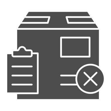 Rapor içeren paket kutusu ve katı simge, siyah muhasebe kavramı, beyaz arkaplanda sahte teslimat işareti, mobil ve web için karton kutu simgesini aç. Vektör grafikleri.