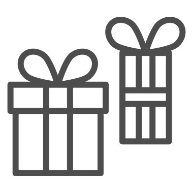 İki Hediye Satırı simgesi, Siyah Muhasebe kavramı, beyaz arkaplanda iki hediye kutusu işareti, mobil konsept ve web tasarımı için güncel kutu simgesi. Vektör grafikleri.