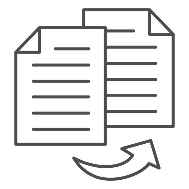 Çift giriş muhasebe defteri, ince çizgi simgesi, Siyah muhasebe kavramı, beyaz zemin üzerine benzer iki muhasebe raporu imzası, muhasebe belgelerini ana hatlarıyla kopyalama simgesi. Vektör grafikleri.