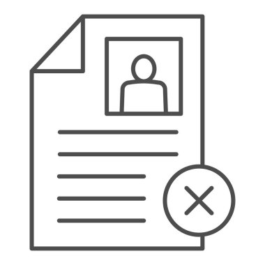 Çizgiyi aşan simgeye sahip çalışan profili, siyah muhasebe konsepti, beyaz arka planda iptal işareti olan anket, çalışan simgesi taslak tarzını resmiyete dökmeyi reddetme. Vektör grafikleri.