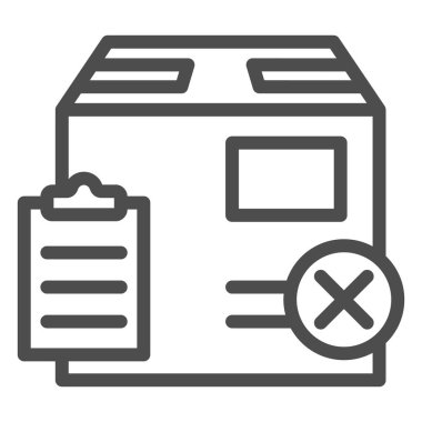 Rapor ve çapraz çizgi simgesi içeren paket kutusu, Siyah muhasebe kavramı, beyaz arkaplanda sahte teslimat tabelası, mobil ve web için taslak biçimli karton kutu simgesini aç. Vektör grafikleri.